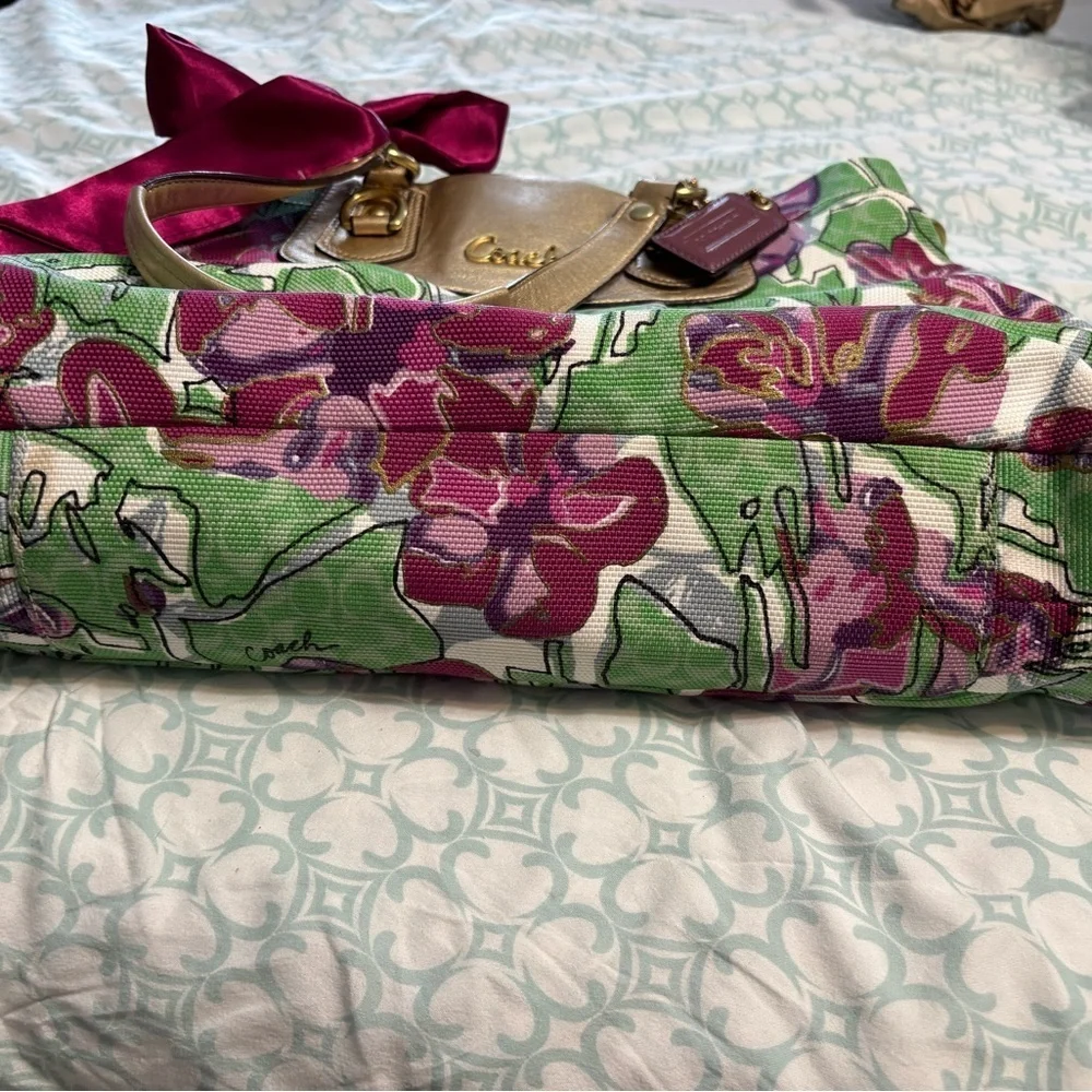 Coach Ashley Floral Satchel Pink Green Gold Y2K Bag
